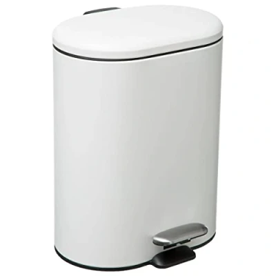 Afbeelding van 5Five Prullenbak/pedaalemmer wit rvs metaal 6 liter 15x24x30 cm