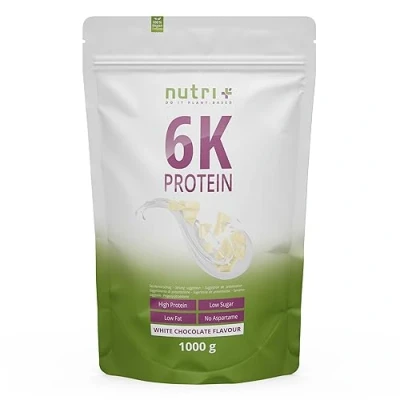 Afbeelding van nutri+ 6K Protein Eiwitpoeder White Chocolate Veganistisch proteïnepoeder met eiwitten uit zes plantaardige grondstoffen Eiwit Shake 1000 g