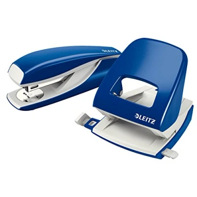 Afbeelding van Leitz perforator 5008 en nietmachine 5502, blauw