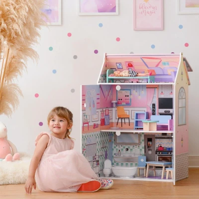Afbeelding van Teamson Kids Houten Poppenhuis Voor 12&quot; Poppen Accessoires Kinderspeelgoed Veelkleurig