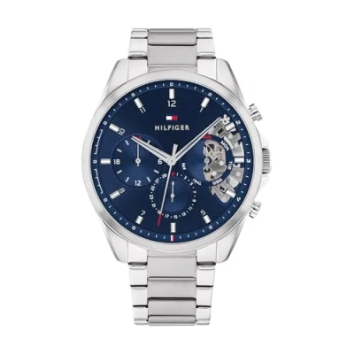 Afbeelding van Tommy Hilfiger analoog multifunctioneel quartz herenhorloge met zilveren roestvrijstalen armband 1710448, Zilver, armband, zilver.