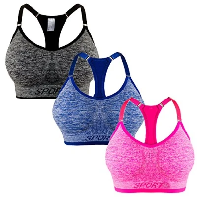 Afbeelding van Libella Sportbeha voor dames, push beha, gemêleerd, uitstekende ondersteuning, gevoerd, zonder beugel, fitness, sportbeha, gekruiste rug, 3714, 3714 3 grijs+lichtblauw+roze