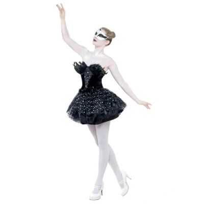 Afbeelding van Black Swan kostuum Zwart ballerina jurkje met veren maat S (36 38)