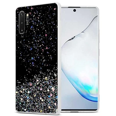 Afbeelding van Cadorabo Hoesje geschikt voor Samsung Galaxy NOTE 10 PLUS in Zwart met Glitter Beschermhoes van flexibel TPU silicone fonkelende glitters Case Cover Etui