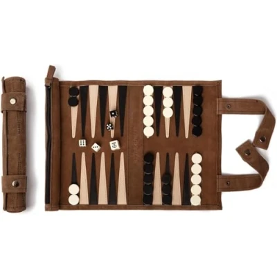 Afbeelding van Sondergut backgammon (mocca) / echt leer roll reisspel volwassenen kinderen voor 2 dobbelspel bordspel klassieker cadeau strategie om te rollen