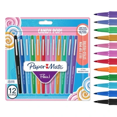 Afbeelding van PAPER MATE Flair Candy Pop Viltstiften, middelste punt (0,7 mm), verschillende kleuren, 12 stuks