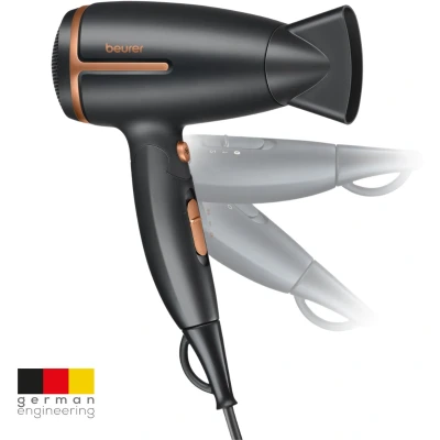 Afbeelding van Beurer HC 25 Reisföhn Compact Inklapbaar Wereldwijd gebruik Ionische haardroger 1600 Watt Zwart/Bruin 3 Jaar garantie