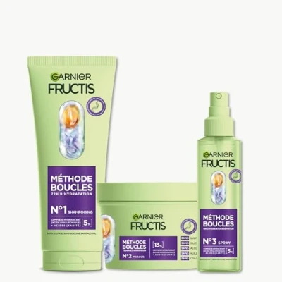 Image de Garnier Fructis Méthode Boucles Routine Shampooing, Masque, Spray Hydratant à l&#039;Acide Hyaluronique et beurre de Karité