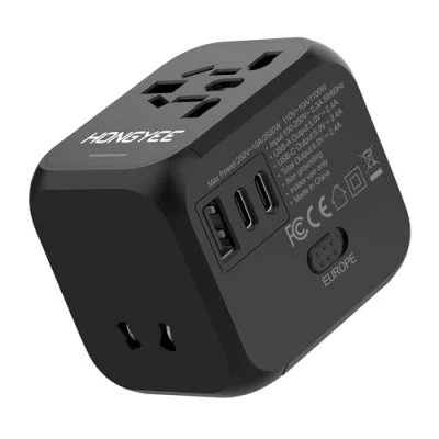 Afbeelding van HONGYEE internationale reisadapter met USB A en 2 C poorten PD20W, 2500W stekkeradapter, voedingsadapter voor VS, VK, EU, JP CN, 180+ landen