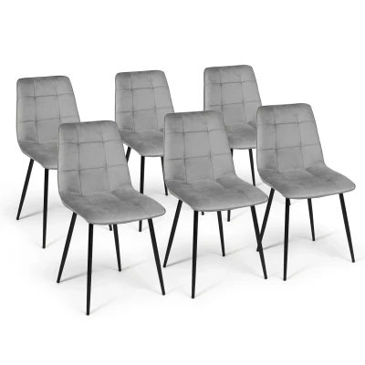 Image de Lot de 6 chaises MILA en velours gris clair pour salle à manger
