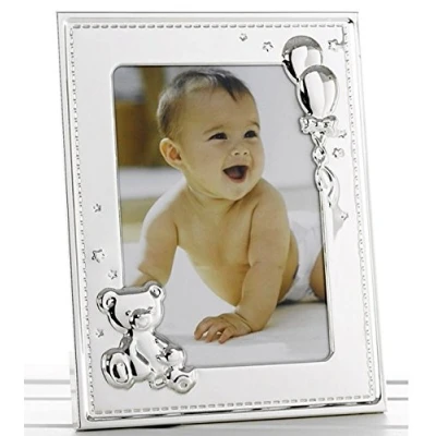 Afbeelding van Zilveren fotolijst met beer en ballonnen voor foto 12,7 x 17,8 cm 51357