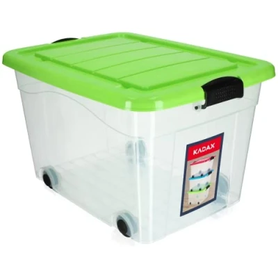 Afbeelding van KADAX Kunststof container met wielen, opbergdoos van kunststof, organizer deksel, clipbox voor speelgoed, kliksluiting (60 l, groen)