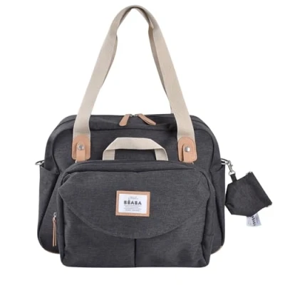Image de BÉABA, Sac à Langer Genève II, Modulable, Grande contenance, Rangements multiples, Pochette avant amovible, Matelas langer, repas isotherme, Système attache poussettes, Gris Chiné foncé