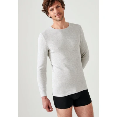 Afbeelding van Damart Thermolactyl T shirt met ronde hals, geribde fleece Heren Grijs XL