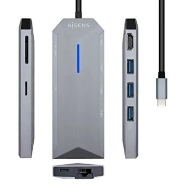 Afbeelding van Aisens USB C DOCK 8 NL 1 A 1xHDMI 1xRJ45 3xUSB 1xPD 1xSD 1xMICRO SD 15CM (USB C, 1 Havens), Docking station + hub