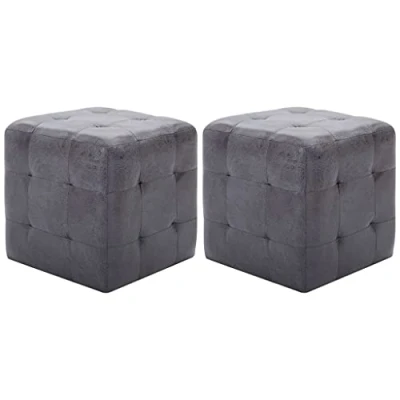 Image de vidaXL 2 pcs Poufs Gris 30 x cm Similicuir daim278383
