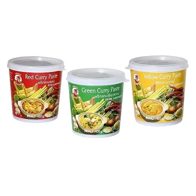 Afbeelding van Cock Brand currypasta proefset, 3 stuks (3 x 400 g), soorten, 1 doos rode, groene en gele