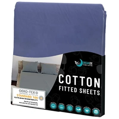 Afbeelding van Hoeslaken Dreamzie, 100% polyester, voor matrassen 150 x 200 cm donkerblauw gecertificeerd zonder chemicaliën voelt fluweelzacht aan &amp; met elastische hoekflapjes
