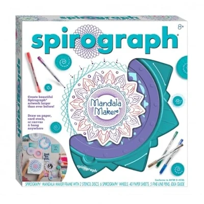 Afbeelding van Silverlit SPIROGRAPH Mandalas ontwerper Creatieve hobby&#039;s Activiteitenset Bevat een frame, 2 sjablonen, 6 kleine gekartelde wielen, 5 pennen en 40 A4 vellen Vanaf 8 jaar