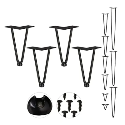 Afbeelding van Relaxdays hairpin poten tafelpoten metaal zwart meubelpoot set van 4 haarspeld 20 cm 2 stangen
