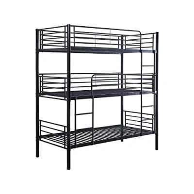 Afbeelding van Stapelbed metaal 3 eenpersoonsbedden &quot;HAVIN&quot; 90 x 190 cm Zwart