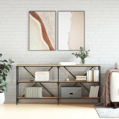 Afbeelding van Wandtafel 160x30x75 cm bewerkt hout en ijzer sonoma eikenkleur