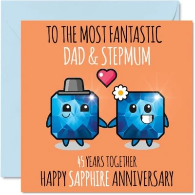 Afbeelding van Schattige saffier huwelijksverjaardagskaart voor papa en schoonmoeder 45 jaar samen wenskaarten 45e huwelijksverjaardag stiefmoeder, papa, 145 mm x