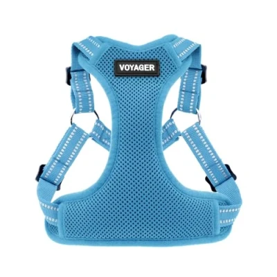Afbeelding van Voyager Verstelbaar hondenharnas met reflecterende strepen door Best Pet Supplies, Sterk Full Body Vest, voorkomt trekken, riem D ring, ademend Baby Blauw, XS