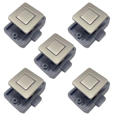 Afbeelding van MTSmart Set van 5 vierkante metalen ritssloten met drukknop Voor campers, caravans, boten, jachten, marine, campers Zonder sleutel Nikkel parelmoer