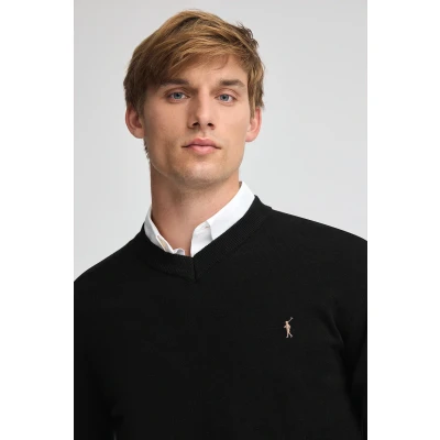 Afbeelding van Polo Club Heren Zwarte Trui Van Wolmix Met V Hals En Geborduurd Rigby Go Logo 3xl