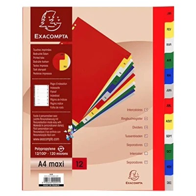 Image de Intercalaires polypro 12 positions Mensuel A4 Exacompta