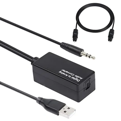 Afbeelding van CERRXIAN 3,5 mm digitale naar audio glasvezelconverter, glasvezel stereo adapter, USB aangedreven DAC decoder met Toslink kabel