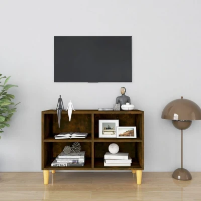 Afbeelding van Tv meubel met houten poten 69,5x30x50 cm gerookt eikenkleurig