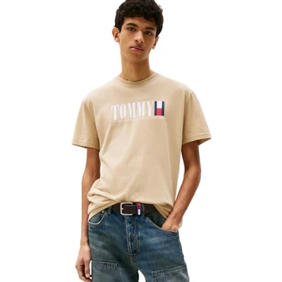 Image de Tommy Jeans T shirt à manches courtes pour homme Motif drapeau Coupe droite, Kaki (limon), S