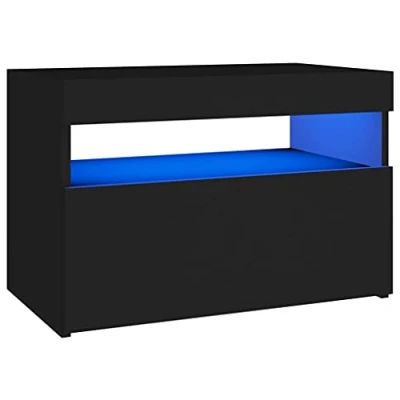 Afbeelding van Nachtkastje met LED verlichting 60x35x40 cm bewerkt hout zwart