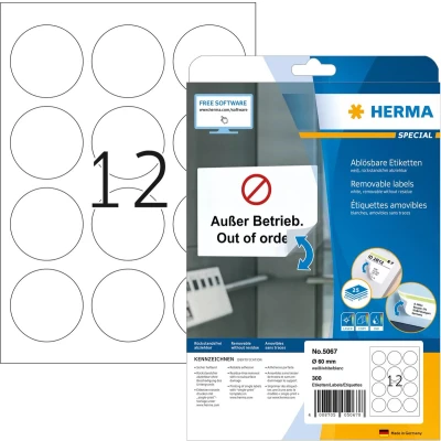 Afbeelding van Etiket HERMA 5067 rond 60mm verwijderbaar wit 300stuks