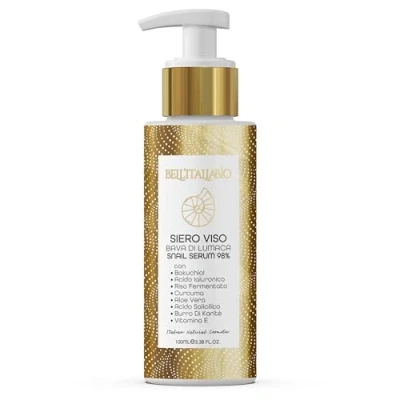 Afbeelding van gezichtsserum op basis van puur slakkenslijm, hydraterend en anti rimpel, voor mannen vrouwen met hyaluronzuur, vitamine C sheaboter, 100 ml BELL&#039;ITALIABIO