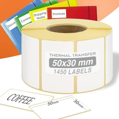 Afbeelding van GIANTO 1 rol zelfklevend etiket 50 x 30 mm, binnendiameter kern 40 voor universele thermische printers, compatibel met Zebra, Citizen kantoor, transferdruk