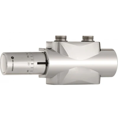 Afbeelding van Multilux 4 design set recht &amp; haaks 1/2 en 3/4 met Halo thermostaatkop chroom. Artikelnr: 9690 28.800