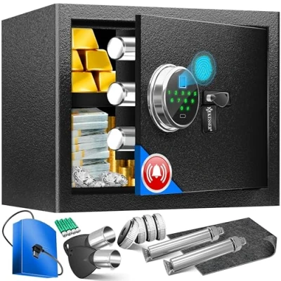 Afbeelding van KESSER® Elektrische kluis met vingerafdruk &amp; sleutel M incl. noodbatterij elektronische 3x dubbele boutvergrendeling vloer wandkluis meubelkluis pantserkast cijferslot zwart