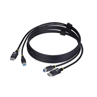 Image de StarTech.com 6ft (1.8m) DisplayPort and USB 5Gbps KVM Cable Câble clavier / vidéo souris (KVM) DisplayPort, Type A (M) pour B 1.8 m support 4K60Hz, prise en charge de HDR10 noir