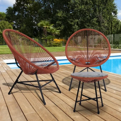 Afbeelding van Salon de jardin IZMIR table et 2 fauteuils oeuf cordage terracotta