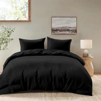 Afbeelding van Dreamzie Beddengoed 240 x 260 cm met 2 kussenslopen 65 zwart dekbedovertrek van 100% microvezel Chemicaliënvrij gecertificeerd (Oeko Tex)