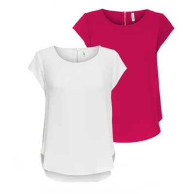 Afbeelding van ONLY Onlvic Ss Aop Top Noos Ptm Dames T shirt, 2 stuks (1 x Cloud Dancer/1 Granita)