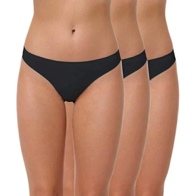 Afbeelding van Yenita® Set van 3 onzichtbare tanga&#039;s voor dames, zonder naden, drie kleuren, zwart.