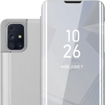 Afbeelding van Cadorabo Hoesje geschikt voor Samsung Galaxy M31s in AGAAT ZILVER Clear View Spiegel Beschermende Case met Tribunefunctie 360 Graden Bescherming Book Cover Etui