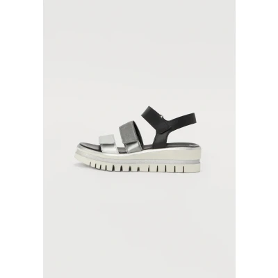 Afbeelding van Gabor Sandalen met enkelbandjes, Dames, Maat: 38, Silver/stone/black Leer
