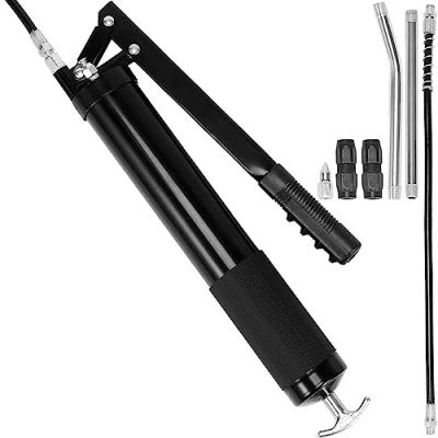 Afbeelding van VEVOR Handmatig vetpistool, 10.000 psi, professioneel smeerpistool met één hand, capaciteit 600 cc, flexibele slang 470 mm, 2 zwarte platte koppelingen, rechte metalen buis