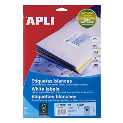 Image de APLI Adhésif permanent blanc diamètre 30 mm 1200 étiquette(s) (25 feuille(s) x 48) étiquettes