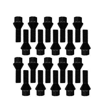 Afbeelding van TRACER 20 zwarte wielbouten wielbout riem conisch M14 x 1,25 28 mm compatibel met BMW